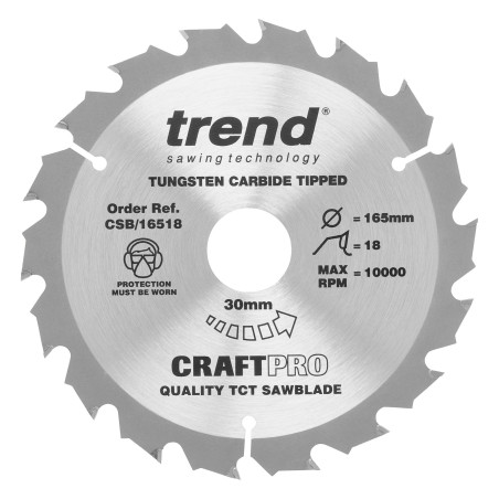 Craft saw blade 165mm x 18 teeth x 30mm