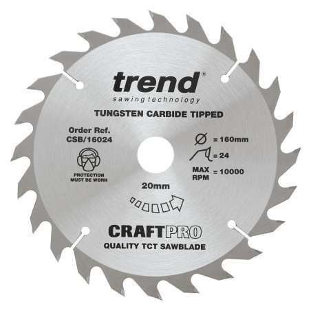 Trend Craft Pro 160mm diameter 20mm bore 24 tooth combination cut saw blade for hand held circular saws