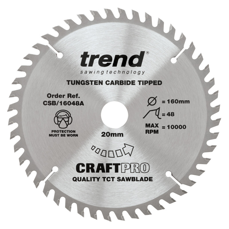 Trend Craft Pro 160mm diameter 20mm bore 48 tooth fine finish cut saw blade for hand held circular saws