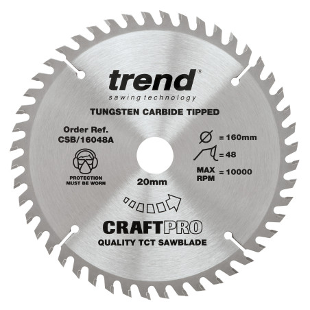 Trend Craft Pro 160mm diameter 20mm bore 48 tooth fine finish cut saw blade for hand held circular saws