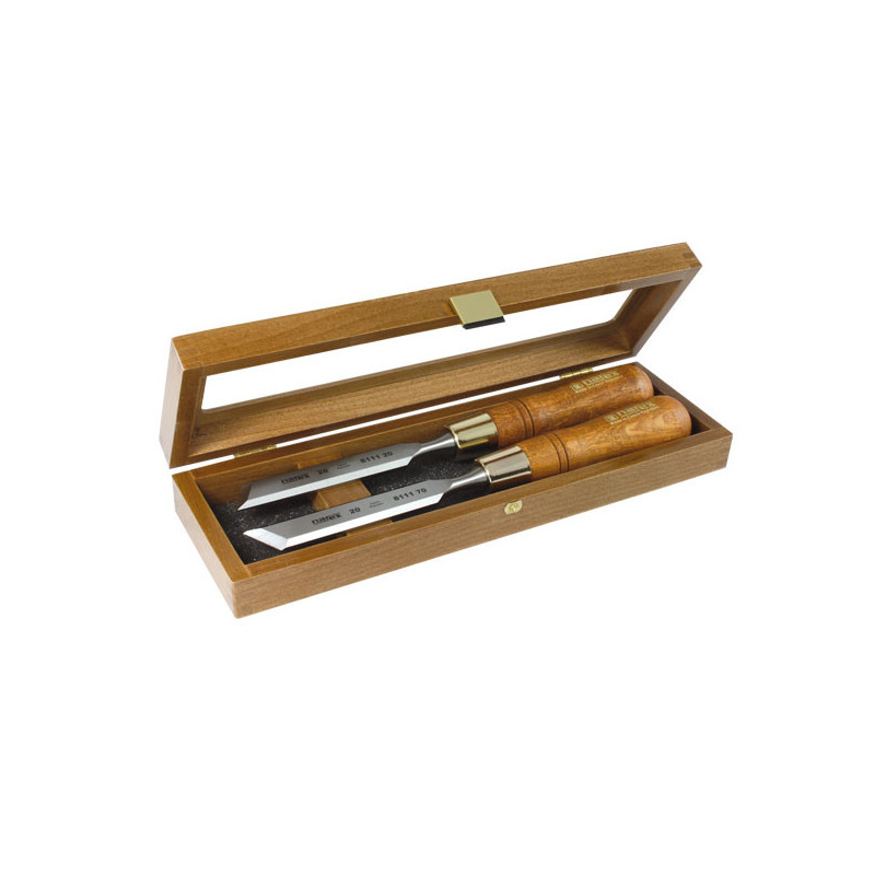 Set of skew chisels in wooden box 6mm