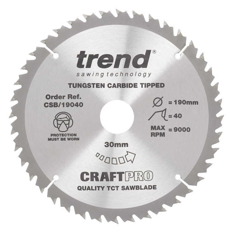 The Craft Pro 190mm diameter 30mm bore 40 tooth general purpose saw blade for hand held circular saws.