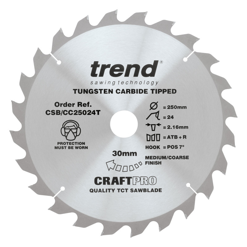 Craft saw blade crosscut 250mm x 24 teeth x 30mm thin