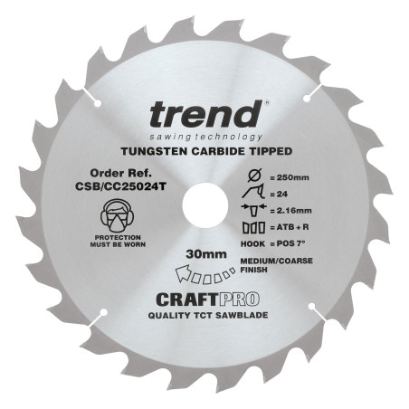 Craft saw blade crosscut 250mm x 24 teeth x 30mm thin
