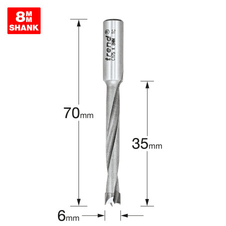 Dowel drill 6mm x 35mm cut