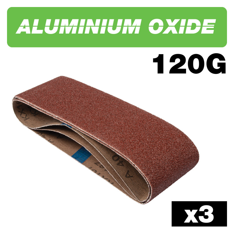 Aluminium Oxide Sanding Belt 120 Grit 75mm x 533mm 3pc
