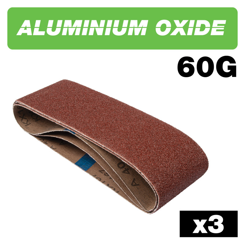 Aluminium Oxide Sanding Belt 60 Grit 75mm x 533mm 3pc