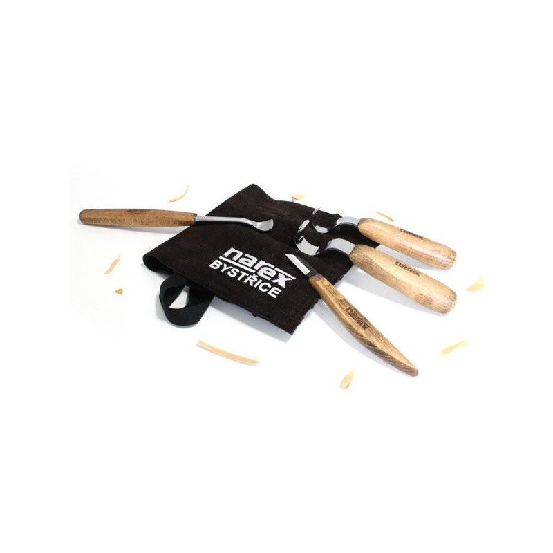 Set of carving knives for spoon making in leather tool roll