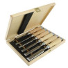 Set of 6 bevel edge chisels in wooden box