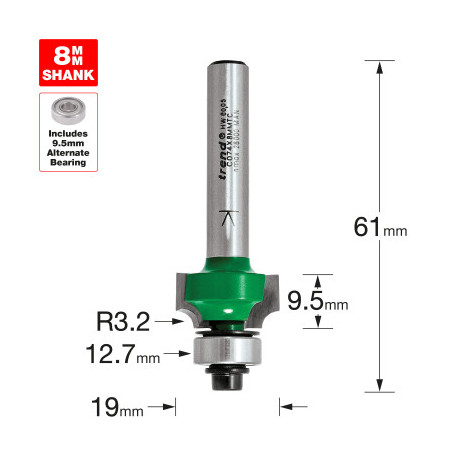 Rounding over 3.2mm radius x 9.5mm cut