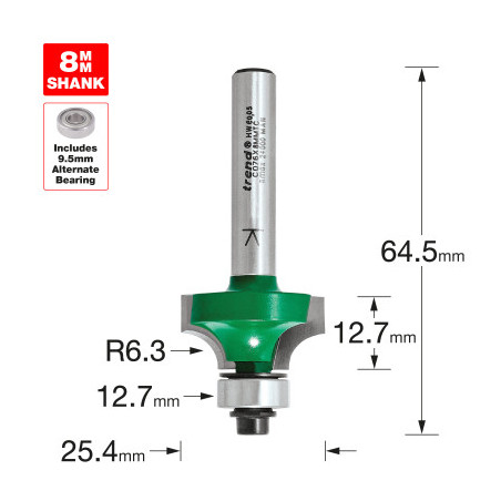 Rounding over 6.3mm radius x 12.7mm cut