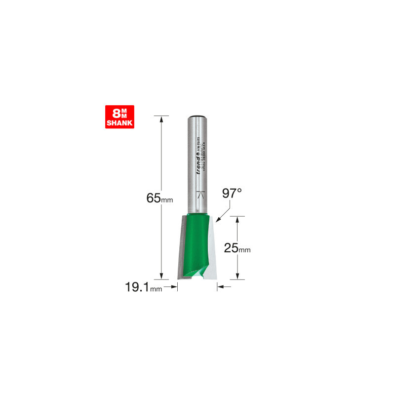 Trend Dovetail Cutter 19.1 mm x 97° x 25 mm Cut 8 mm Shank