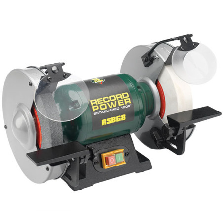 Record Power RSBG8 8" bänkslipmaskin med 40 mm vit slipskiva, 230 V