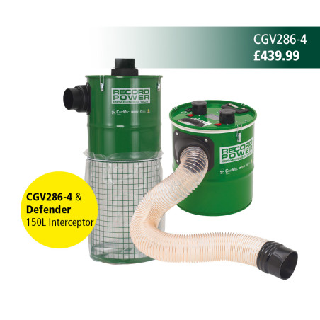 Record Power CamVac CGV286-4 36 L 2000W Compact Extractor, 4" Inlet, Euro Plug
